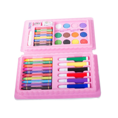 Trusa desen si pictura pentru copii, 42 piese, model pisica, tip penar, creioane, carioci, 24.3 x 13 x 3 cm, roz [4]