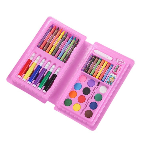 JOCURI ȘI JUCĂRII - Trusa desen si pictura pentru copii, 42 piese, model pisica, tip penar, creioane, carioci, 24.3 x 13 x 3 cm, roz