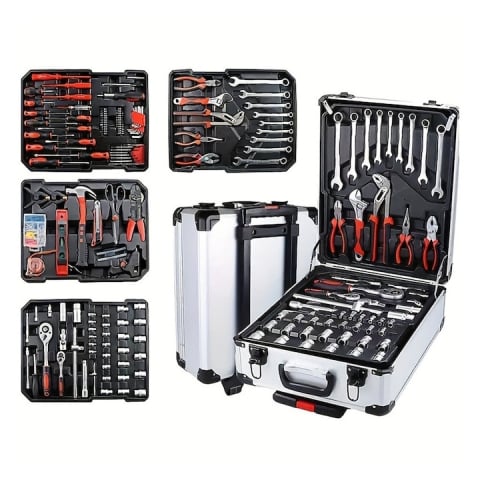 ARTICOLE AUTO - Trusa profesionala de scule, 187 piese, organizare eficienta in troller din aluminiu cu roti si maner telescopic, negru-rosu