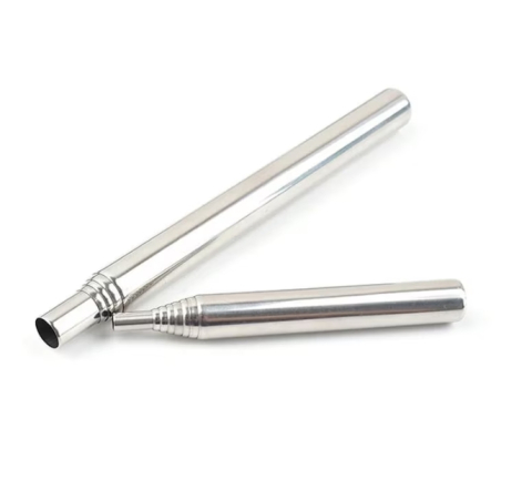 SPORT ȘI ACTIVITĂȚI - Tub telescopic pentru suflat focul din metal, extensibil 9.5–48 cm, compact, argintiu pentru camping si supravietuire