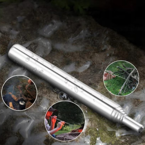 Tub telescopic pentru suflat focul din metal, extensibil 9.5–48 cm, compact, argintiu pentru camping si supravietuire [5]