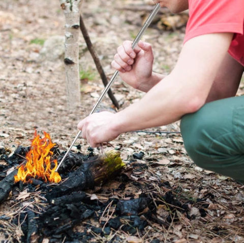 Tub telescopic pentru suflat focul din metal, extensibil 9.5–48 cm, compact, argintiu pentru camping si supravietuire [4]