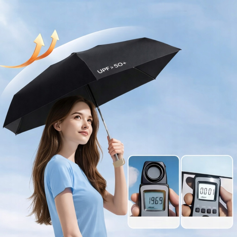 Umbrela mini pliabila manuala 18 cm, compacta de buzunar, protectie UV UPF50+, negru, usoara si portabila [7]