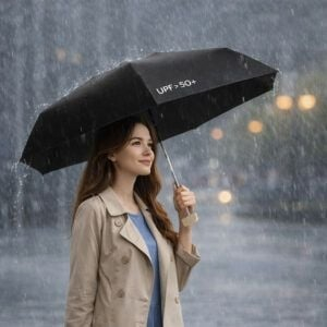 Umbrela mini pliabila manuala 18 cm, compacta de buzunar, protectie UV UPF50+, negru, usoara si portabila [2]