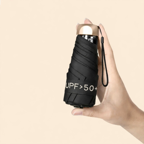 Umbrela mini pliabila manuala 18 cm, compacta de buzunar, protectie UV UPF50+, negru, usoara si portabila [13]