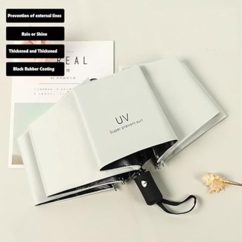 Umbrela pliabila automata protectie UV50+ si ploaie, vinil si otel, 96 x 67 cm, usoara, compacta, bej deschis [4]