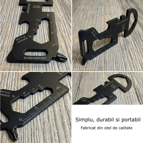 Unealta multifunctionala compacta 7 cm cu desfacator, surubelnite, chei hexagonale, spite si suport telefon, metalica [3]
