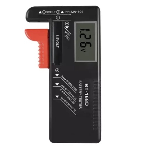Tester baterii - Verificator digital pentru baterii si acumulatori, LCD, negru, 11 x 6 x 2.5 cm, compatibil AA, AAA, 9V si Li-Ion