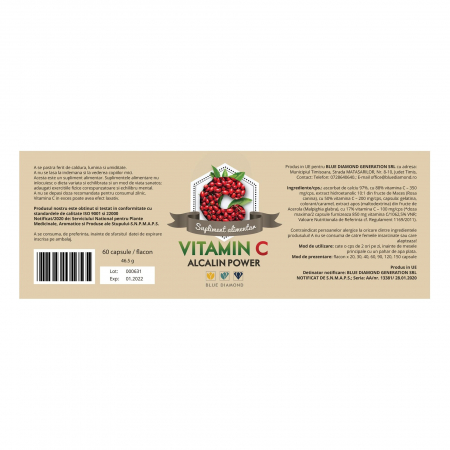 Vitamina C din ascorbat de calciu, supliment natural, cantitate 60 capsule [1]
