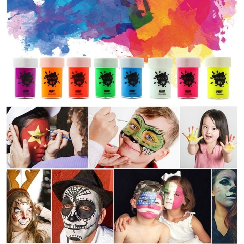 Vopsea pentru fata si corp 15 ml, culoare alb, pigment fosforescent fluorescent, activare cu apa, efect UV [1]