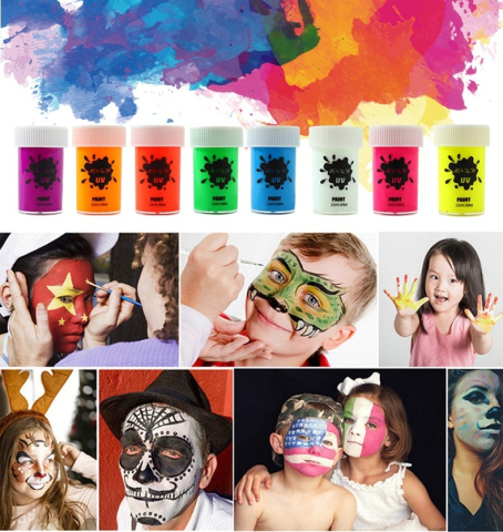 Vopsea pentru fata si corp 15 ml, culoare verde, pigment fosforescent fluorescent, activare cu apa, efect UV [6]