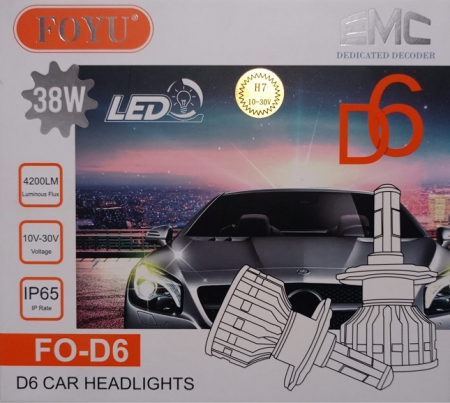 Lumini auto - Set 2 becuri LED, model D6, soclu H7,putere set 76W, 8400 lumeni