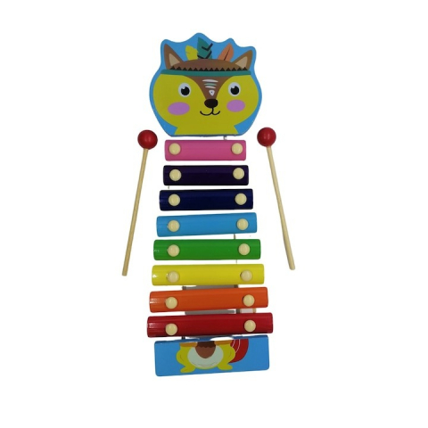 Xilofon din lemn pentru copii cu diverse animale, 8 note muzicale, 2 betisoare, 32 cm lungime - Multicolor [4]