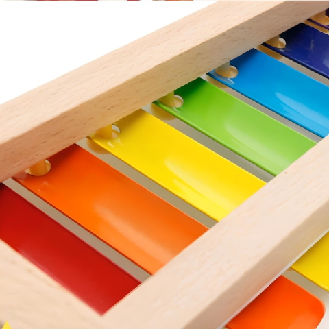 Xilofon pentru copii, 8 tonuri, carcasa din lemn, bete incluse, jucarie educativa pentru ritm si muzicalitate, culori curcubeu, 24 x 12.5 cm [10]