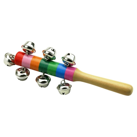 Zornaitoare muzicala din lemn cu 10 zurgalai metalici, multicolor, instrument ritmic pentru copii, 19.5 cm [4]