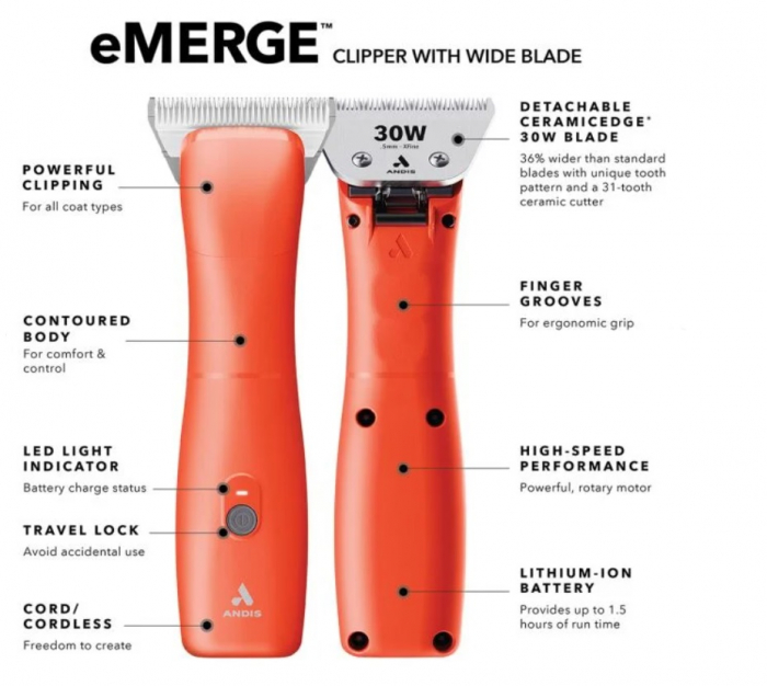 Masina de tuns profesionala, cu/fara fir, ANDIS eMERGE (cutit #30 WIDE Ceramic Edge) [2]