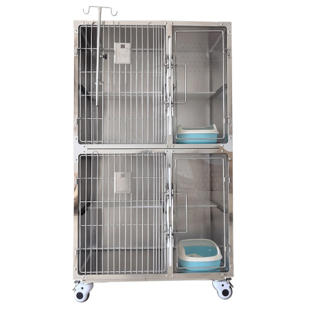 Cages - Ansamblu de custi din otel inoxidabil pentru pisici pe doua niveluri cu 4 usi