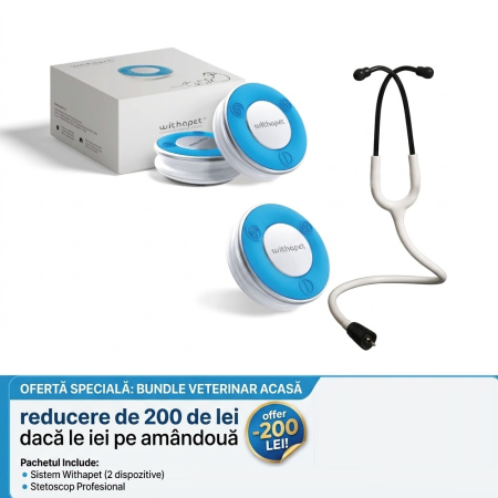 Stetoscoape - Pachet Stetoscop Electronic Veterinar WITHAPET cu AI + Auriculare de Schimb