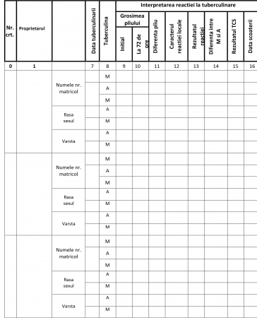Registru pentru evidența bovinelor  tuberculino-reagente aflate în observație, dimensiune A3 [1]