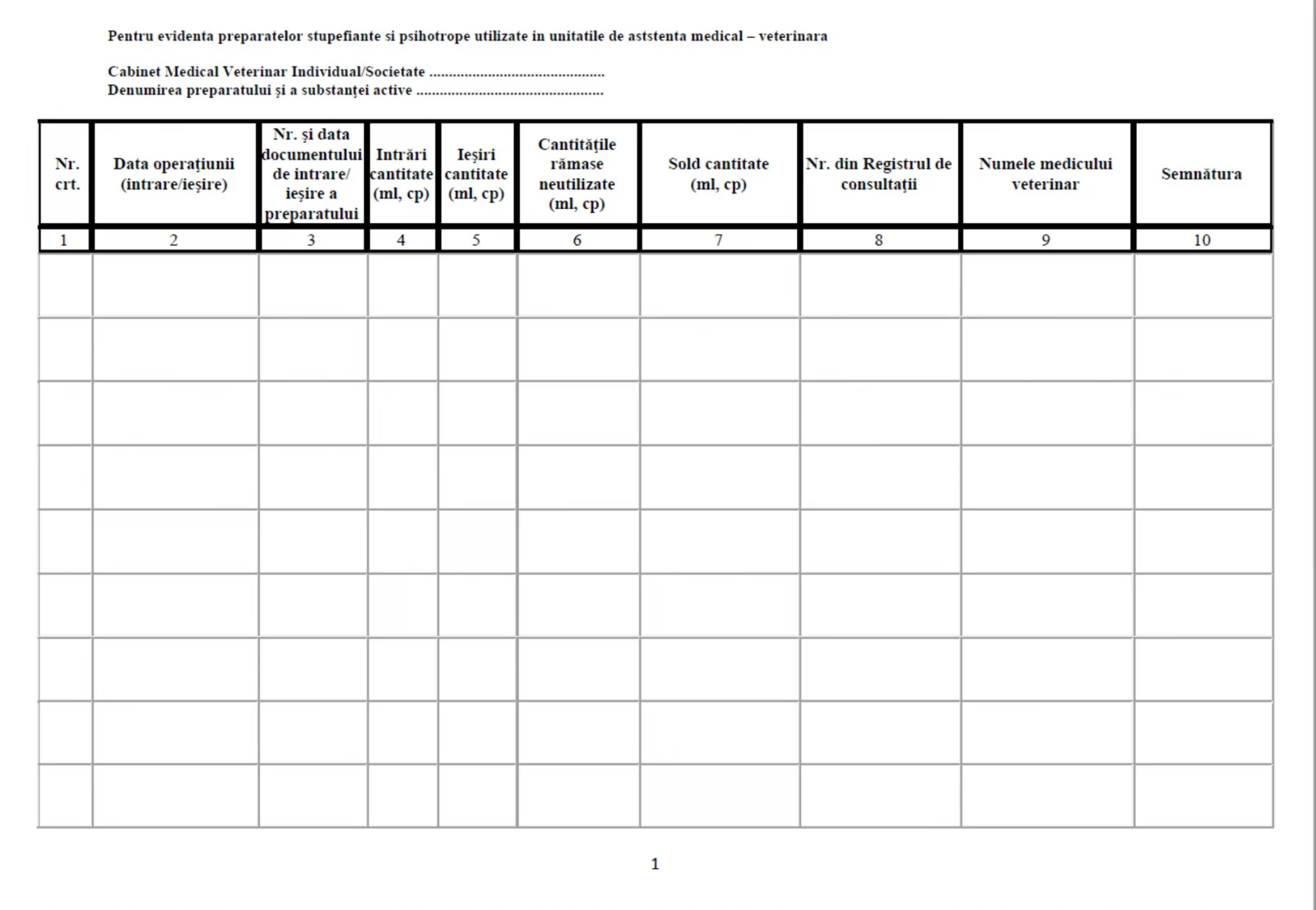 Registru produse stupefiante si psihotrope de uz veterinar, 50 file [1]