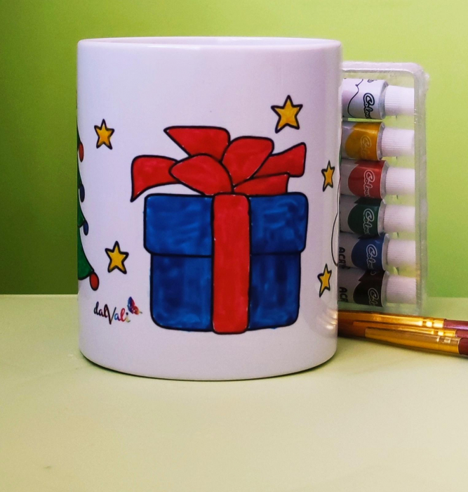 Cana de pictat + Cadou 1 set 6 culori acrilice si 1 set 3 pensule-model 2 [4]