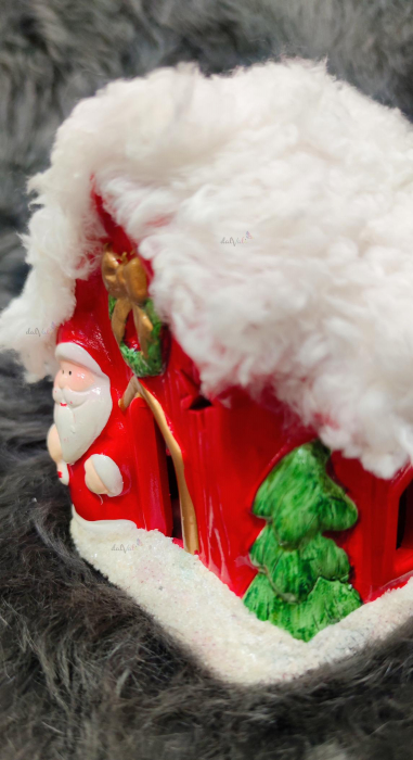 Decoratiune ceramica led luminos casuta Mos Craciun 10cm [2]