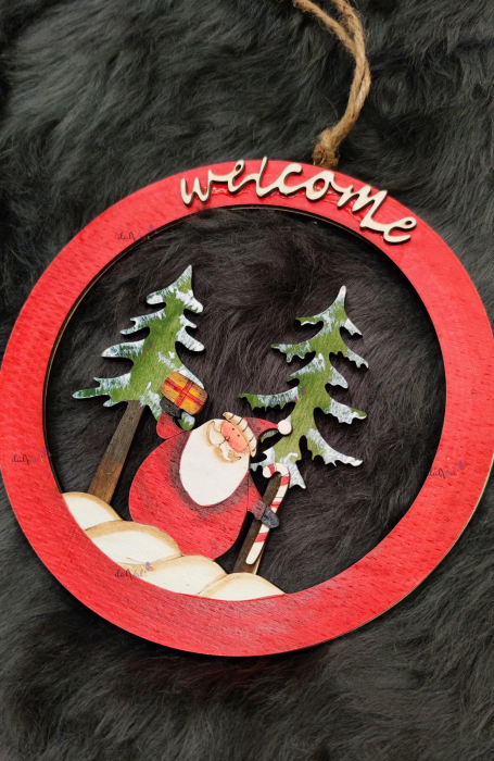 Decoratiune Craciun coronita lemn Mos Craciun 19cm [2]