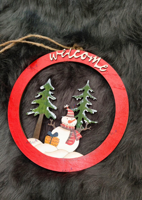 Decoratiune Craciun coronita lemn om de zapada 19cm [2]