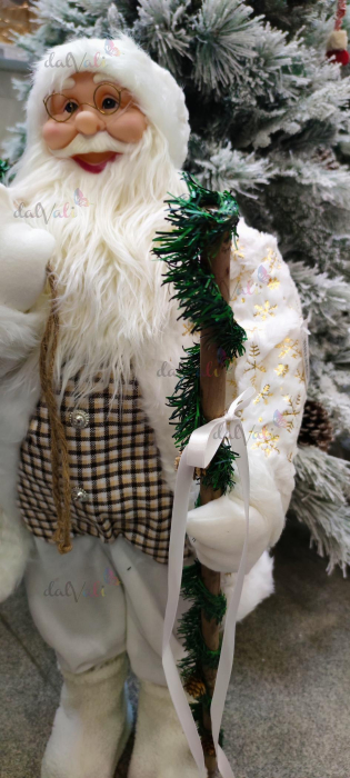 Decoratiune figurina Mos Craciun alb-auriu cu sac 90cm [3]