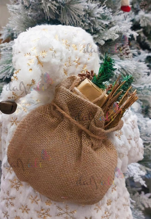 Decoratiune figurina Mos Craciun alb-auriu cu sac 90cm [2]