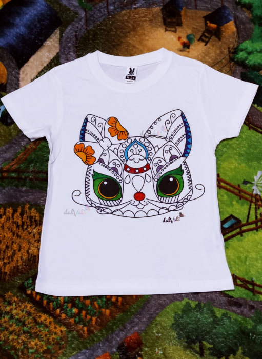 TRICOU DE COLORAT COPII MANDALA PISICA [3]