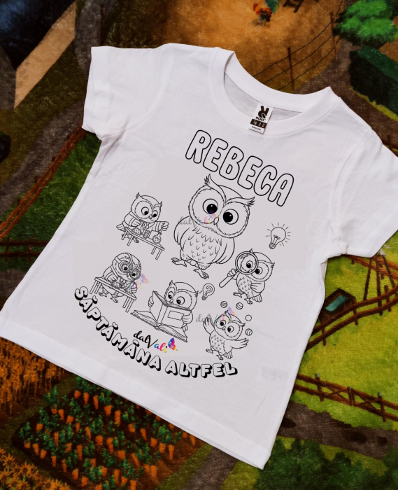 Tricou educativ de colorat Saptamana Altfel/Verde Bufnita 2 [1]
