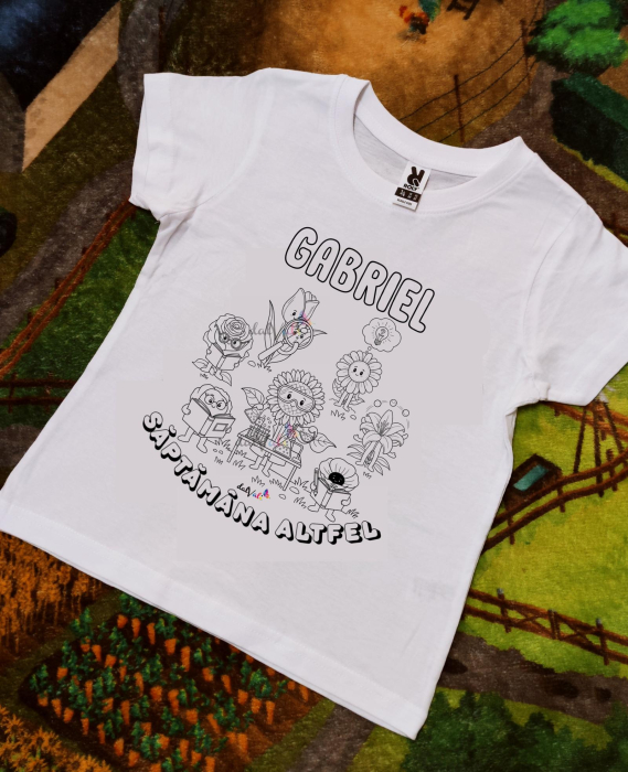 Tricou educativ de colorat Saptamana Altfel/Verde Floricele 2 [1]