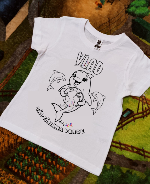 Tricou educativ de colorat Saptamana Verde - Delfin [1]
