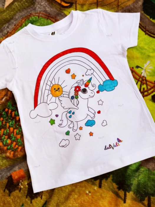 Tricou educativ de colorat - Unicorn curcubeu [2]