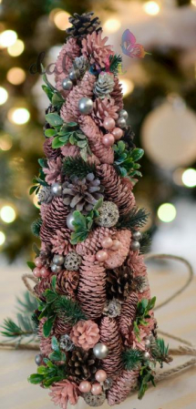 Brad decorativ conuri roz pudrat 50cm [0]