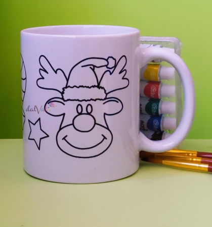 Cana de pictat + Cadou 1 set 6 culori acrilice si 1 set 3 pensule-model 1 [2]