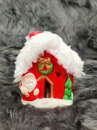 Decoratiune ceramica led luminos casuta Mos Craciun 10cm [0]