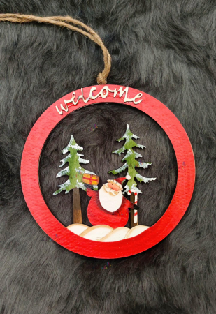 Decoratiune Craciun coronita lemn Mos Craciun 19cm [0]