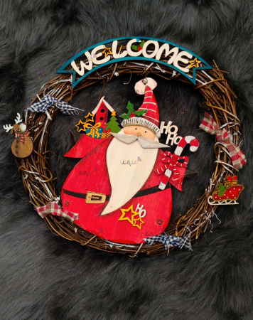 Decoratiune Craciun coronita lemn Mos Craciun 25cm [0]