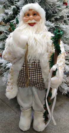 Decoratiune figurina Mos Craciun alb-auriu cu sac 90cm [0]