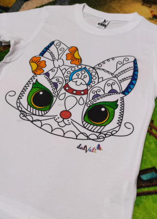 TRICOURI COPII - TRICOU DE COLORAT COPII MANDALA PISICA