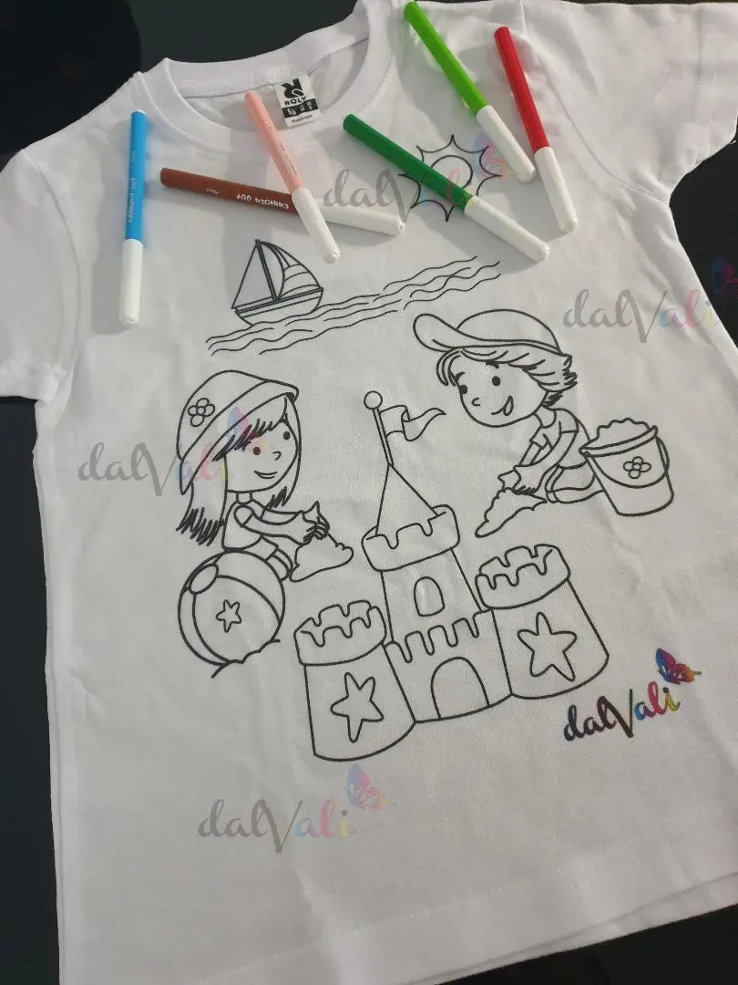 TRICOURI COPII - Tricou educativ de colorat - Castel de nisip