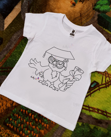 TRICOURI COPII - Tricou de colorat bufnita inteleapta cu ochelari