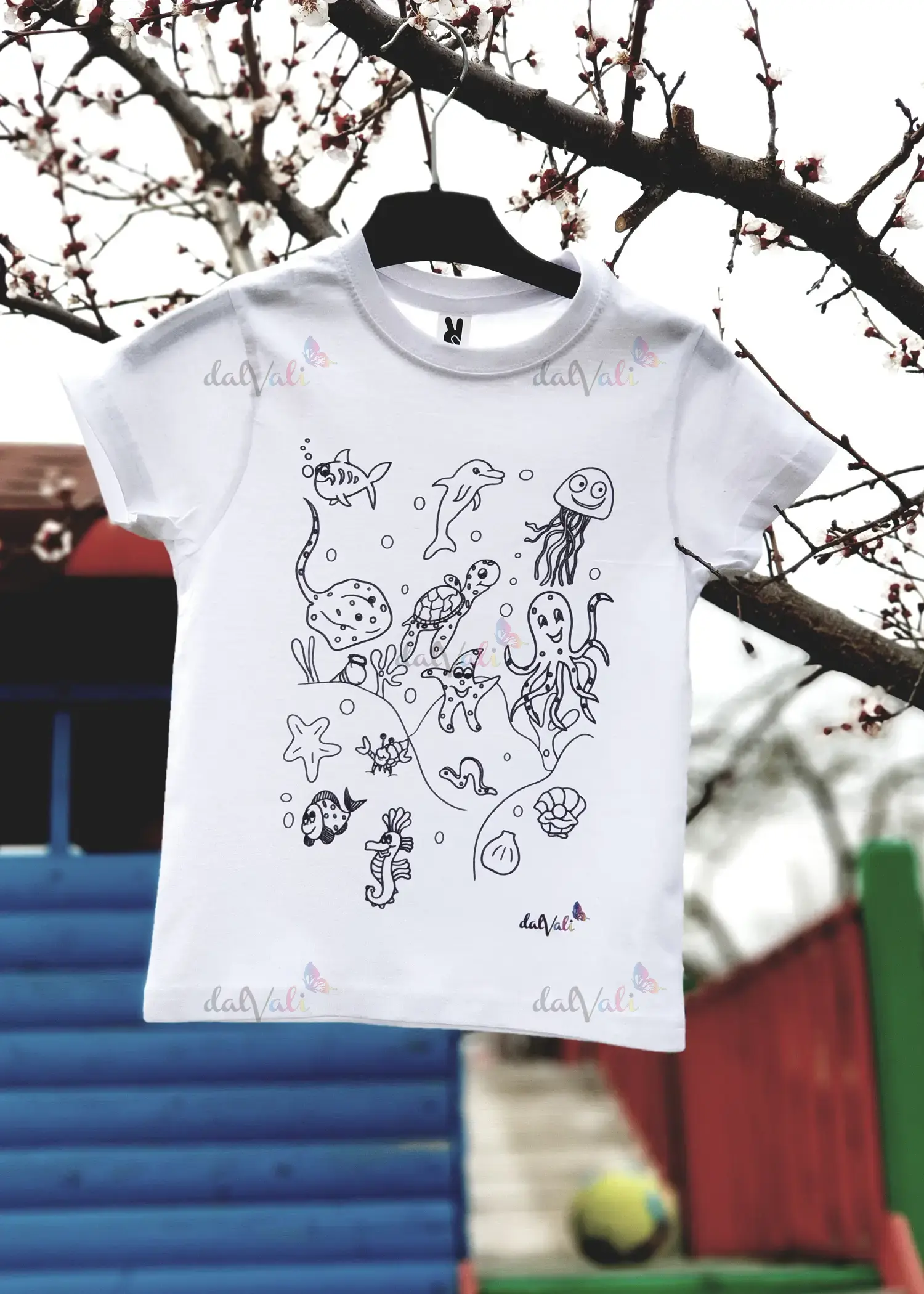 Tricou educativ de colorat - Animale marine