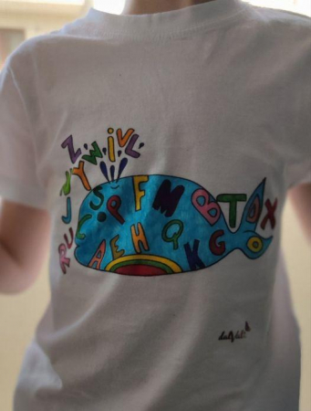 TRICOURI COPII - Tricou educativ de colorat - Balena alfabet