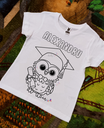 TRICOURI COPII - Tricou educativ de colorat Bufnita Premiere-Serbare-Absolvire