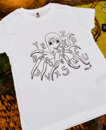 TRICOURI COPII - Tricou educativ de colorat - Caracatita alfabet