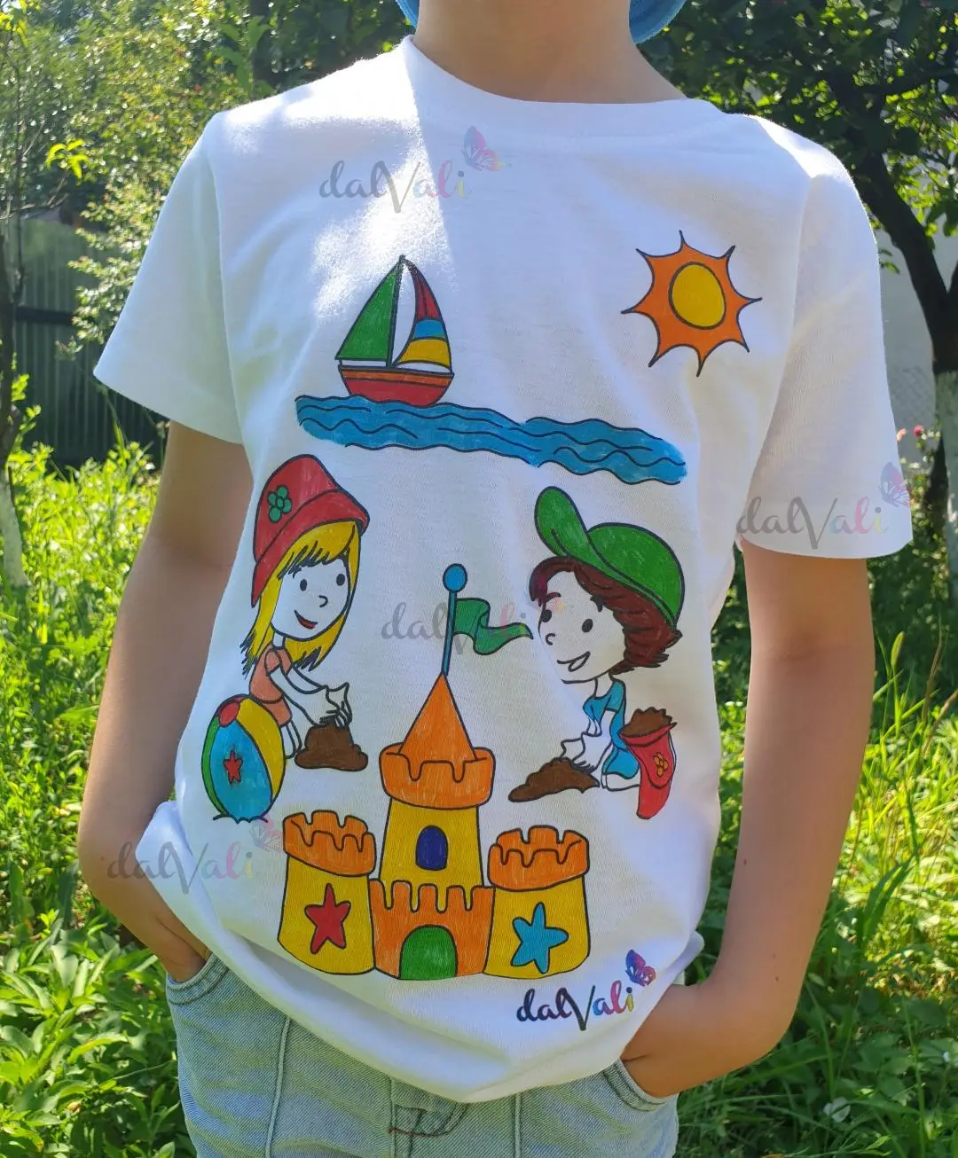 TRICOURI COPII - Tricou educativ de colorat - Castel de nisip