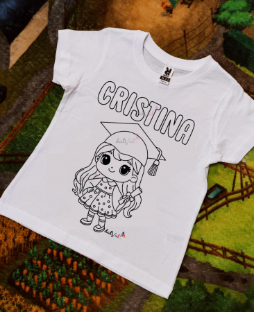 TRICOURI DE COLORAT SI ACCESORII - Tricou educativ de colorat Fetita Premiere-Serbare-Absolvire 2